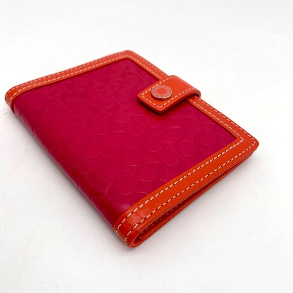 Coach Signature Embossed Leather Pink & Orange Bifold Wallet - Picture 6 of 11